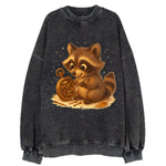 Raccoon tinkering with a steampunk pocket watch using tiny brass tools - Vintage Sweatshirt