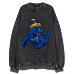 Bay Area Sea Lion wearing Warriors blue and gold beanie with Golden Gate and - Vintage Sweatshirt