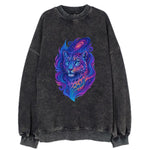 Majestic snow leopard with rainbow gradient spots, crystalline flowing - Vintage Sweatshirt