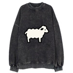 Sheep - White fluffy wool flat side profile - Vintage Sweatshirt