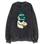 Philadelphia Horse wearing Eagles beanie with cheesesteak patch and wayfarer - Vintage Sweatshirt