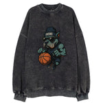 Detroit Pitbull wearing Pistons beanie with chrome patch and wayfarer - Vintage Sweatshirt