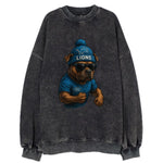 Detroit Pitbull wearing Lions beanie with auto patch and wayfarer sunglasses - Vintage Sweatshirt