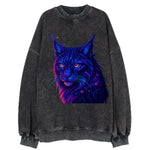 Stealthy lynx with ear tufts forming constellation patterns, nebula spots - Vintage Sweatshirt