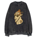 Utah Mountain Goat wearing Salt Lake City beanie with pom pom and wayfarer - Vintage Sweatshirt