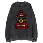 Pullman Cougar wearing Washington State beanie with WSU patch - Vintage Sweatshirt