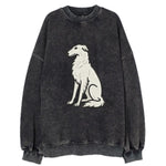 Borzoi - White embroidered sitting pose - Vintage Sweatshirt