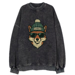 Delaware Gray Fox wearing Wilmington beanie with pom pom and wayfarer - Vintage Sweatshirt