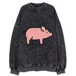 Pig - Pink farm pig flat side profile - Vintage Sweatshirt