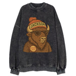 Jackson Hole Bison wearing Jackson beanie with pom pom and wayfarer sunglasses - Vintage Sweatshirt