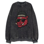 Fayetteville Razorback wearing Arkansas beanie with hog patch - Vintage Sweatshirt