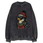 Dallas Mockingbird wearing Dallas beanie with pom pom and wayfarer sunglasses - Vintage Sweatshirt