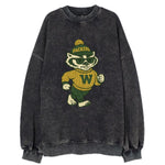 Wisconsin Badger wearing Packers green and gold beanie with pom pom and - Vintage Sweatshirt