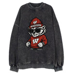 Madison Badger wearing Wisconsin beanie with motion W patch - Vintage Sweatshirt