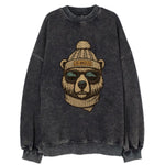 California Grizzly Bear wearing Los Angeles beanie with pom pom and wayfarer - Vintage Sweatshirt