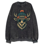 Denver Elk wearing Denver beanie with pom pom and wayfarer sunglasses - Vintage Sweatshirt