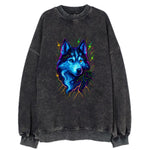 Siberian husky with ice-crystal flowing patterns, electric blue and white - Vintage Sweatshirt