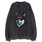 Storrs Husky wearing UConn beanie with C patch - Vintage Sweatshirt