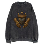 Ice crystal crown framing a frosted heart with fur-trimmed winter hands - Vintage Sweatshirt