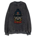 Spokane Bulldog wearing Gonzaga beanie with G patch - Vintage Sweatshirt