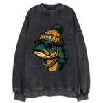 Erie Lake Trout wearing Erie beanie with pom pom and wayfarer sunglasses - Vintage Sweatshirt