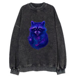 Playful raccoon with mask swirling in hypnotic patterns, neon purple and green - Vintage Sweatshirt