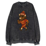 KC Bison wearing Chiefs beanie with arrowhead patch and wayfarer sunglasses - Vintage Sweatshirt