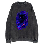 Sleek black panther emerging from swirls of deep purple and electric blue, - Vintage Sweatshirt