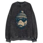 Jacksonville Manatee wearing Jacksonville beanie with pom pom and wayfarer - Vintage Sweatshirt