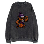 California Grizzly wearing Kings beanie with royal scepter patch and wayfarer - Vintage Sweatshirt