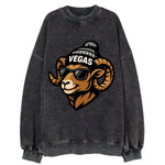 Vegas Desert Bighorn wearing Raiders silver and black beanie with pom pom and - Vintage Sweatshirt