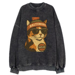 Maryland Calico Cat wearing Baltimore beanie with pom pom and wayfarer - Vintage Sweatshirt