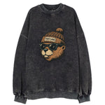 Portland Beaver wearing Portland beanie with pom pom and wayfarer sunglasses - Vintage Sweatshirt