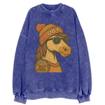 Outer Banks Wild Horse wearing OBX beanie with pom pom and wayfarer sunglasses - Vintage Sweatshirt