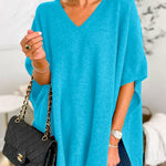 Chicest V Neck Loose Fit Solid Poncho Sweater