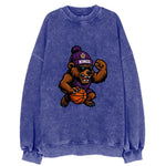 California Grizzly wearing Kings beanie with royal scepter patch and wayfarer - Vintage Sweatshirt