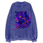 Powerful jaguar with rosettes containing miniature galaxies, cosmic purple and - Vintage Sweatshirt