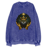 Pearl-studded tiara atop a satin-gunmetal heart supported by elegant - Vintage Sweatshirt