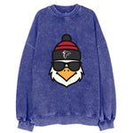 Atlanta Falcon wearing Falcons red and black beanie with pom pom and wayfarer - Vintage Sweatshirt