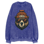 Montana Grizzly Bear wearing Billings beanie with pom pom and wayfarer - Vintage Sweatshirt