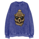 California Grizzly Bear wearing Los Angeles beanie with pom pom and wayfarer - Vintage Sweatshirt