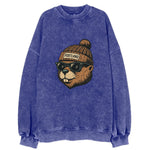 Portland Beaver wearing Portland beanie with pom pom and wayfarer sunglasses - Vintage Sweatshirt