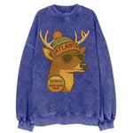 Georgia White-tailed Deer wearing Atlanta beanie with pom pom and wayfarer - Vintage Sweatshirt
