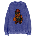 Cleveland Bulldog wearing Cavaliers wine and gold beanie with sword patch and - Vintage Sweatshirt
