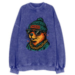 Illinois Prairie Dog wearing Chicago beanie with pom pom and wayfarer - Vintage Sweatshirt
