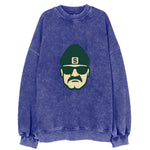 East Lansing Spartan wearing Michigan State beanie with S patch - Vintage Sweatshirt