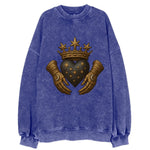 Ice crystal crown framing a frosted heart with fur-trimmed winter hands - Vintage Sweatshirt