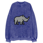 Rhinoceros - Gray with horn flat side profile - Vintage Sweatshirt