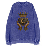 Moonlit crescent crown cradling a hematite heart with stargazer hands cupped - Vintage Sweatshirt