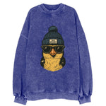 Iowa Goldfinch wearing Des Moines beanie with pom pom and wayfarer sunglasses - Vintage Sweatshirt